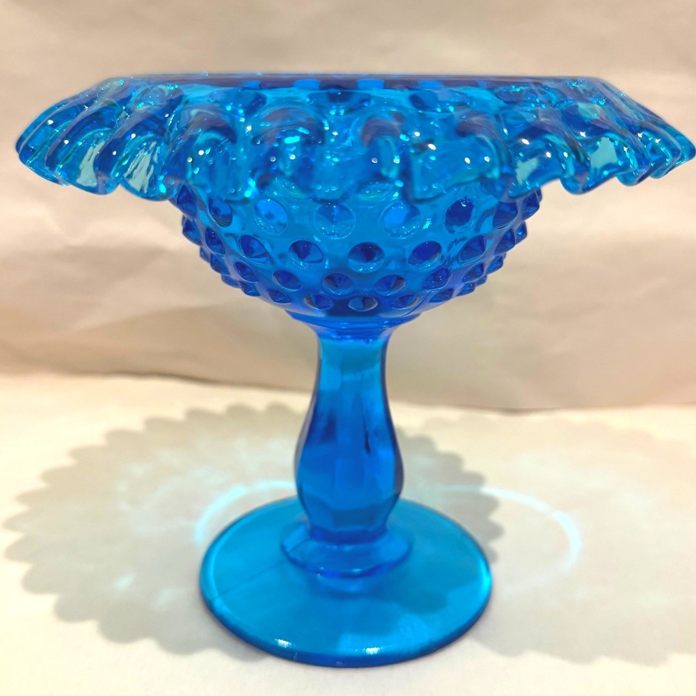 Fenton Colonial Blue Hobnail Ruffled Fairy Lamp Base ONLY Pre-1980 UV Glower